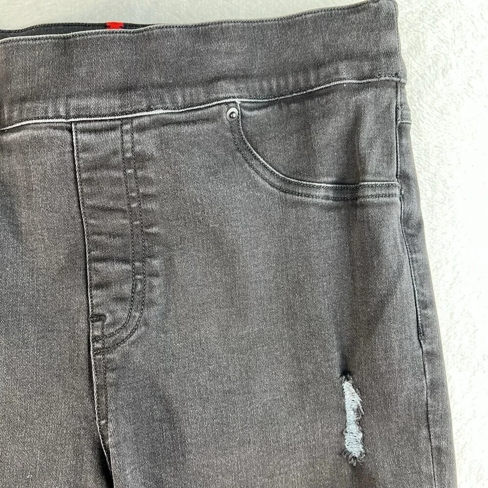 Spanx Large Ankle Skinny Jeans Vintage Distressed‎ Black Pull On Stretch 20213R